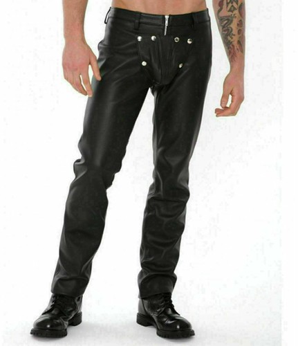 Men Real Leather Pants With Detachable 