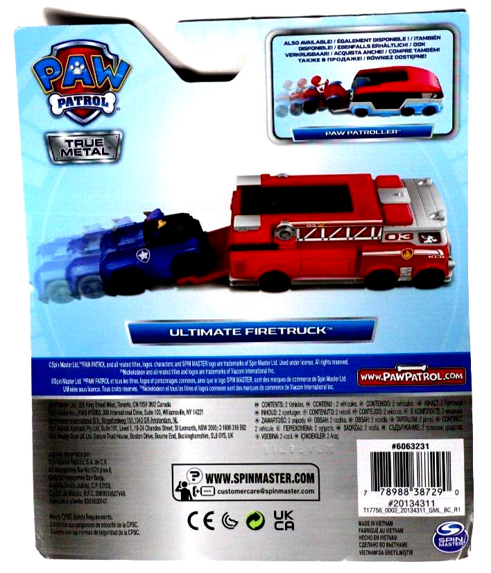 Nickelodeon Paw Patrol True Metal Ultimate Fire Truck & Chase Cruiser