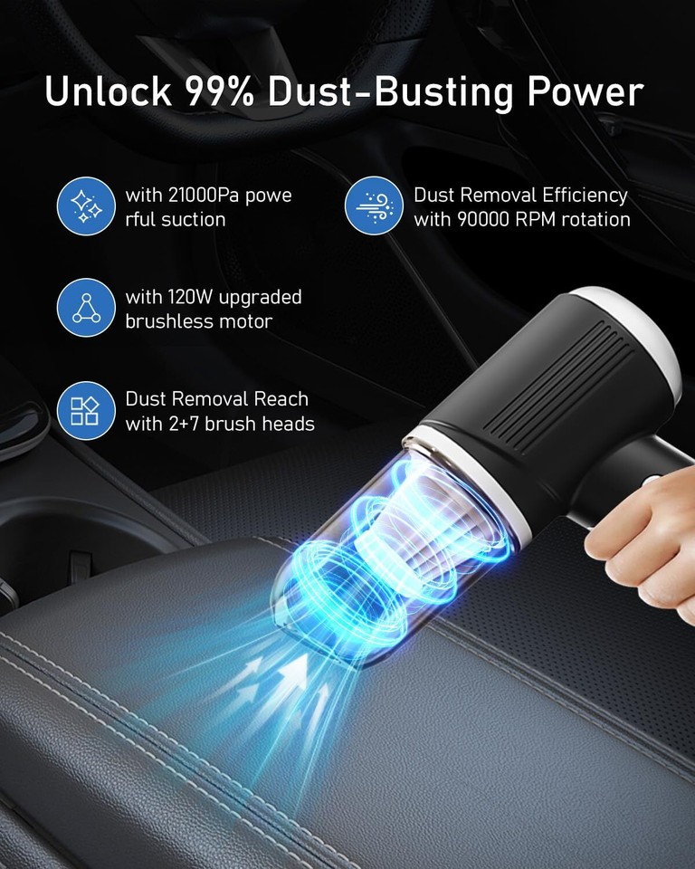 Portable Vacuum Cleaner for Car, Cordless Handheld Car Vacuum 21000PA