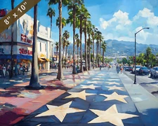 Hollywood with stars on the sidewalk oil painting 8x10 Print