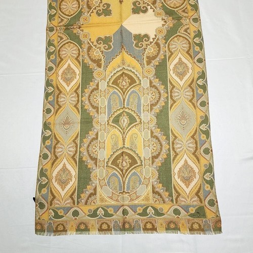 ETRO Stole 58% Wool 42% Silk Paisley Yellow size 63.7in×25.1in Used in Japan - Picture 2 of 10