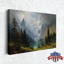 Misty Highlands and Emerald Waters Wall Art, Canvas Print Poster for Home Decor