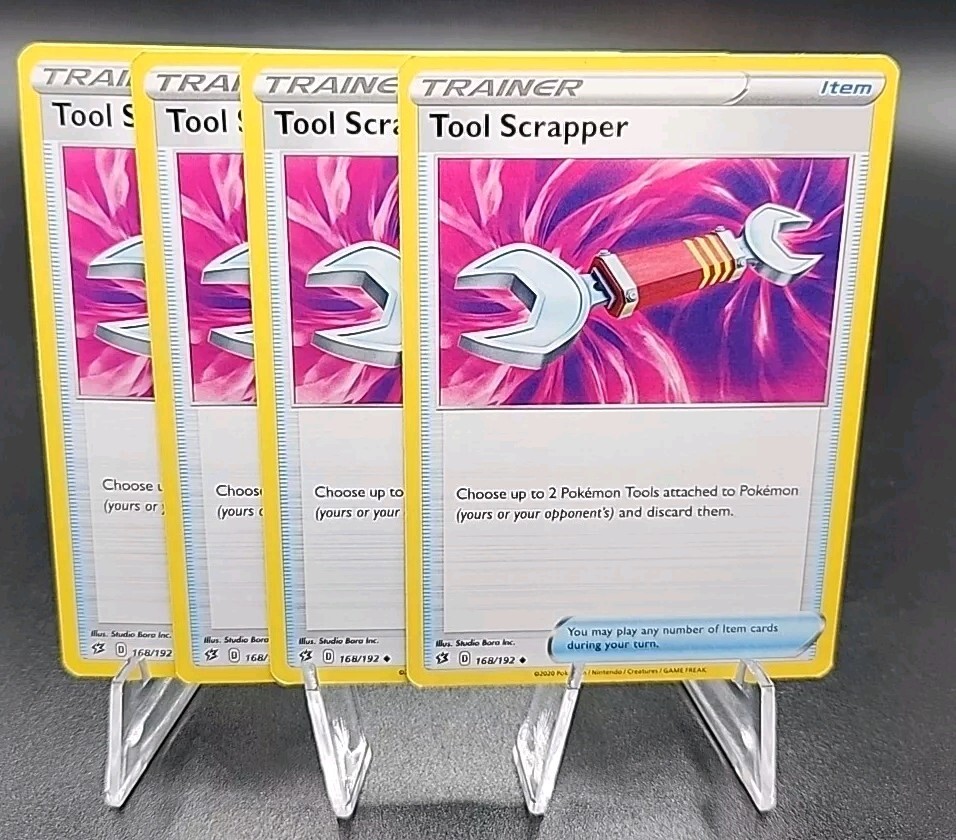 4x Pokemon Tool Scrapper 168/192 Sword & Shield Rebel Clash Trainer Playset