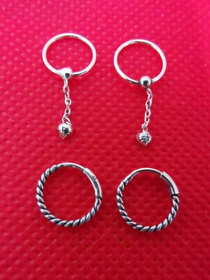 STERLING SILBER 925 2 PAAR SCHÖNE DESIGN CREOLEN FÜR VERSCHIEDENE PIERCINGS k2k17