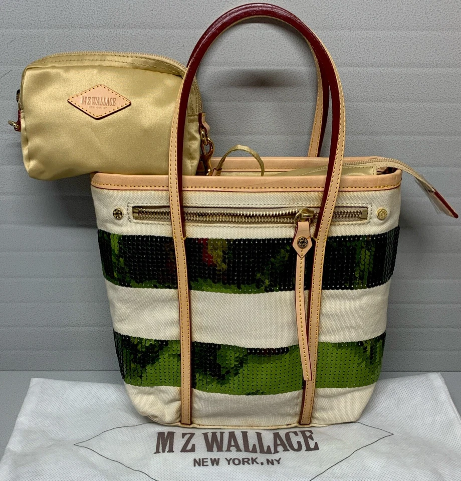 Mz Wallace мини метро сумка с короткими ручками бежевый холст кожаная отделка с мешок и сумка для пыли - Изображение 4 из 4