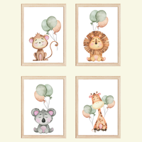 Tiere Luftballon Bilder 4Er Set Din A4 Kinderzimmer Poster Babyzimmer Wandbilder