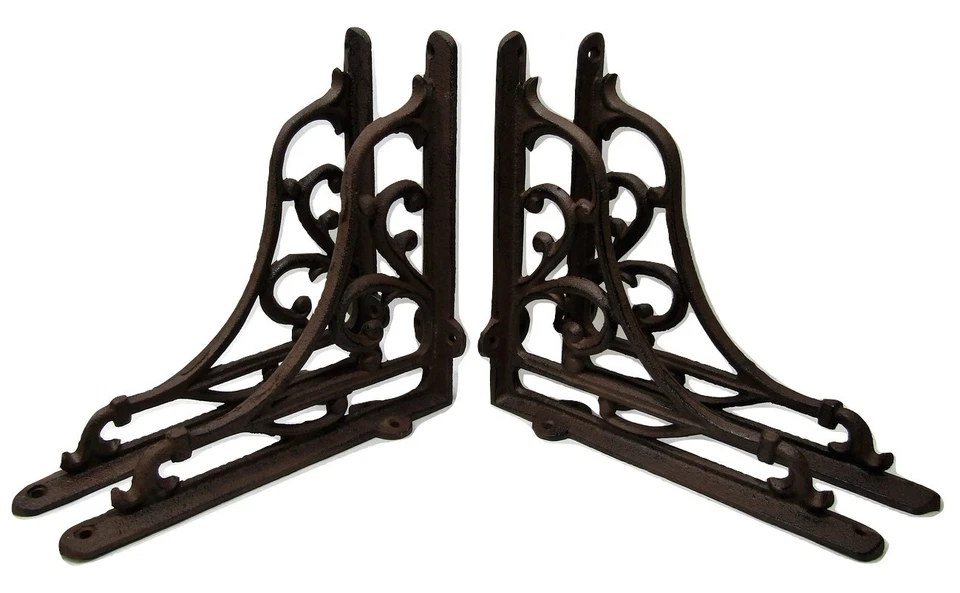 Juego de 4 nuevos soportes de estante de hierro fundido estilo antiguo-victoriano de 9" x 9" perchas  Foto 2 de 4