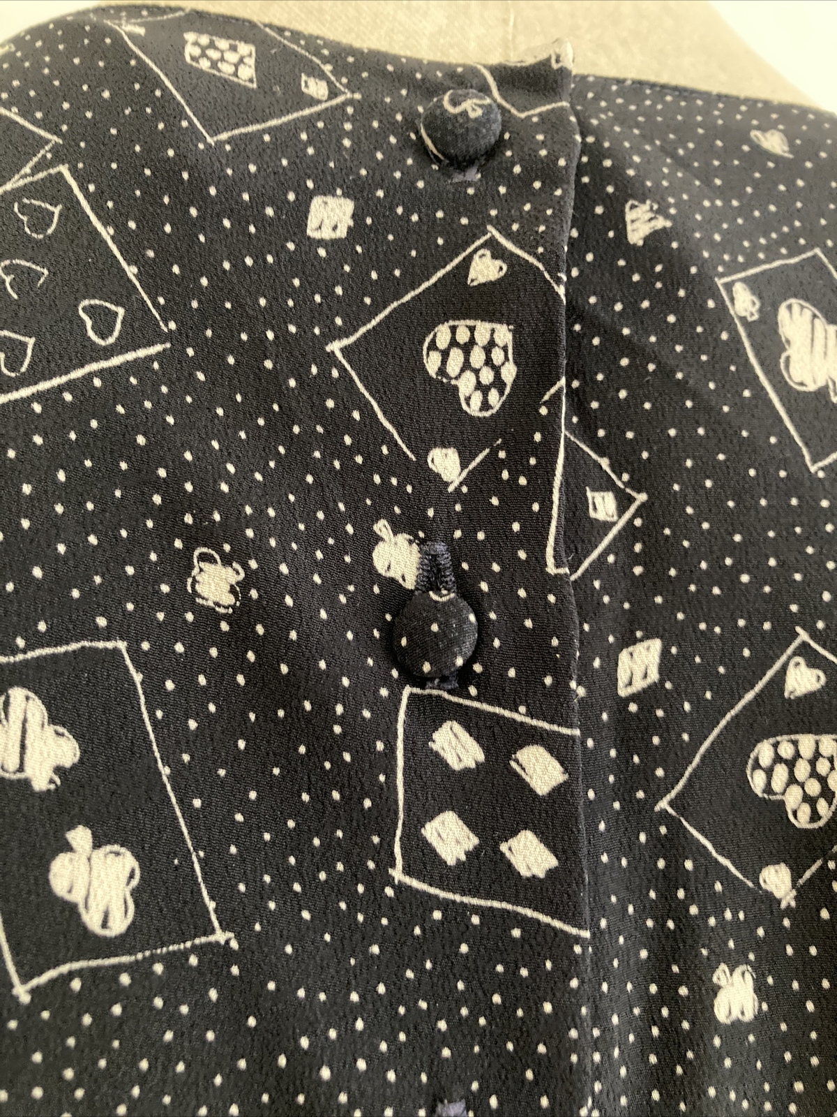 1970s Jaeger Navy Blue Top with Playing Cards Print Size 36" Bust 6