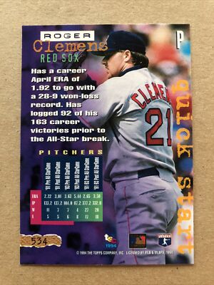1994 Stadium Club Quick Start #534 Roger Clemens Red Sox Baseball