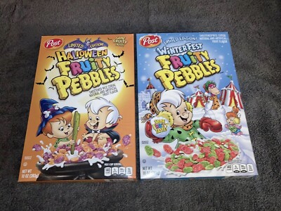 FRUITY PEBBLES CEREAL LIMITED EDITION HALLOWEEN + WINTERFEST SEALED BOX LOT RARE