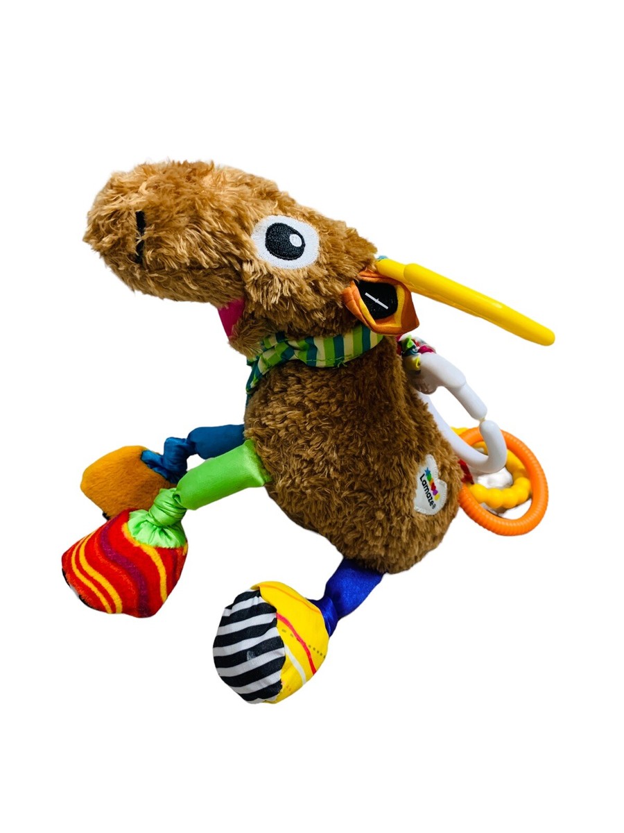 Lamaze Tomy Mortimer the Moose Teether Crinkle Plush Baby Stroller Toy Clip  8”