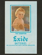 VINTAGE 1920s EXIDE BATTERIES FOR CAR MOTOR CYCLE RADIO ADVERTISING POST CARD