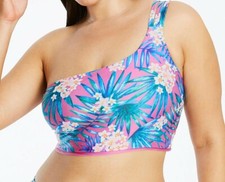 Simply Be Bikini Top Pink Blue Tropical Size 14 Strappy One Shoulder Reversible