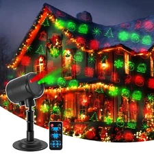 Christmas Laser Projector Lights, 10 Patterns Moving Red Green Outdoor Garden...