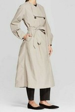 Womens S Prologue Balloon Sleeve Belted Collared Front Open Trench Coat, Taupe