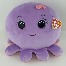 TY Squish-A-Boos Octavia the Octopus Plush Purple 12” Tall Beanie Squishies NWT 