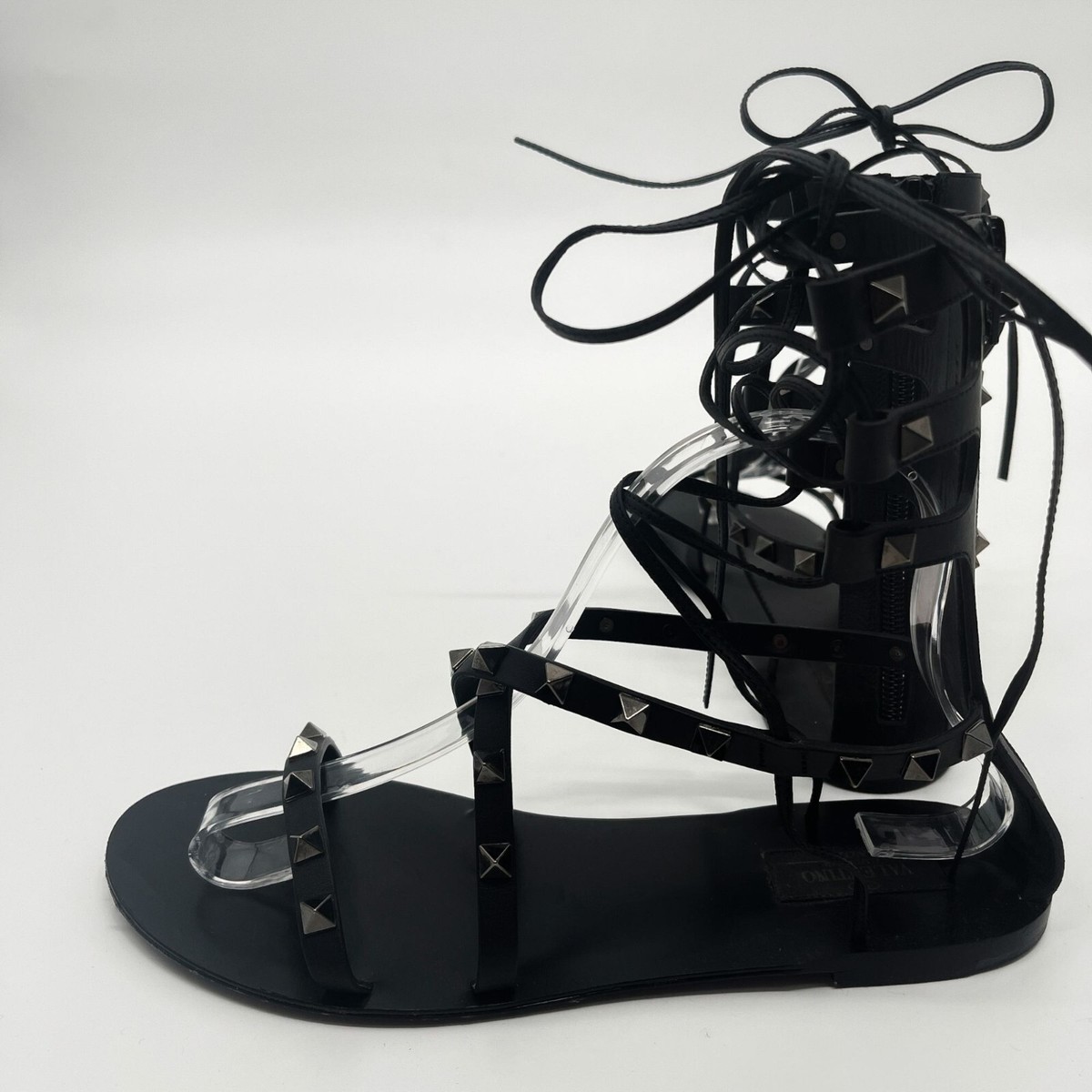 Valentino Garavani Rockstud Studded Lace Up Black Gladiator 