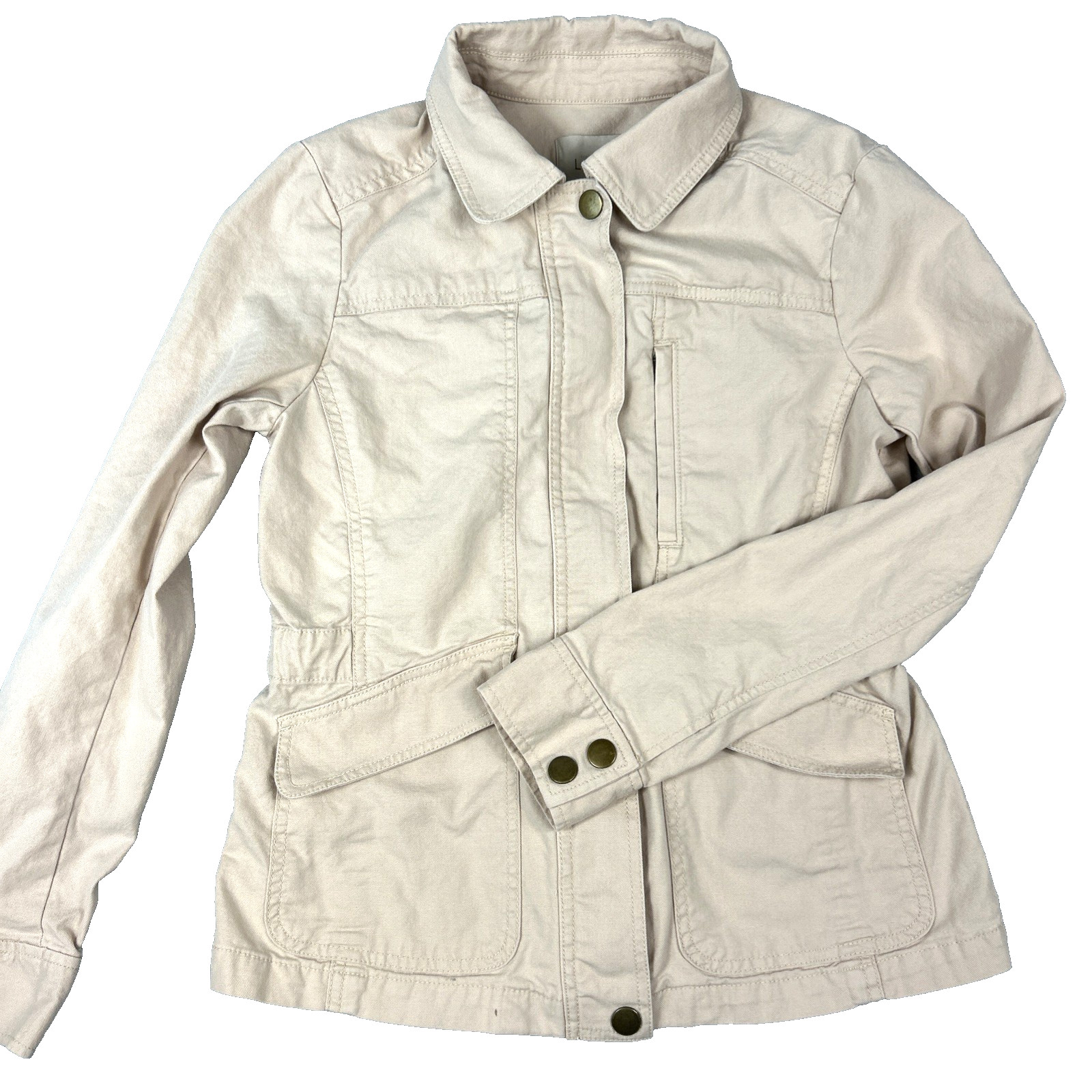 Loft Women’s Jacket Small Utility Chore Khaki Safari Stretch Zip Pocket Classic