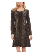 KAREN KANE Womens Brown Long Sleeve Above The Knee Fit + Flare Dress XS