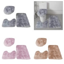 Soft Plush Bathroom Rug Set 3 Pieces Non Slip Mat and Toilet Seat Cover