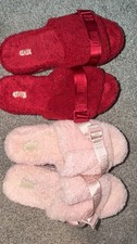 UGG Women's Slide Slippers Red Pink Fur Strap Comfort Size 11 B