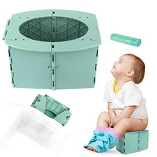 Portable Folding Travel Potty for Kids Reusable Toddler Camping Toilet Green