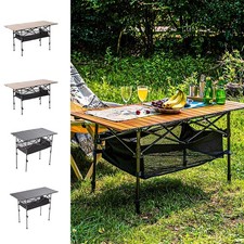 Folding Camping Table Adjustable Height Roll-up Picnic Table with Bottom Storage