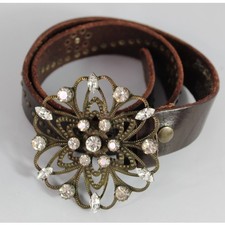 Black Brown London vintage 90s leather bling rodeo studded floral belt Small