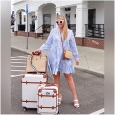 J. Crew Tiered Cotton Poplin Dress in Barrie Stripe XS