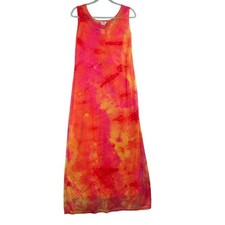 Vintage Pola Sleeveless Midi/Maxi Dress Women’s Medium Tropical Orange Tie Dye