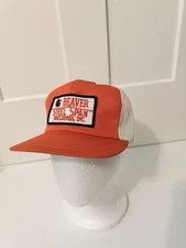 Vintage Beaver Steel Patch Mesh Snapback Trucker Hat Orange White YoungAn Logo