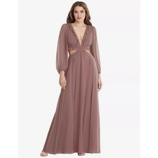 LOVELY BISHOP SLEEVE RUFFLED CHIFFON CUTOUT MAXI DRESS Size 0