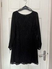 Black Lace Shift Dress UK Size 12– Sheer Long Sleeves, Elegant Evening Wear