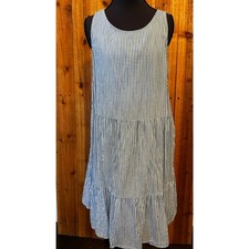 Old Navy Womens L Blue White Striped Tiered Mini Dress Summer Sundress Cotton