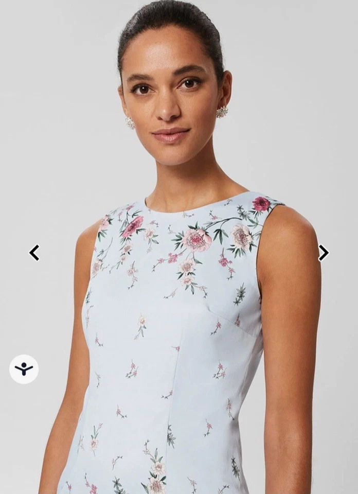 HOBBS FIONA PALE BLUE MULTI FLORAL WATERCOLOUR PENCIL SHIFT DRESS 16 P £169 NWOT - Image 4 of 4