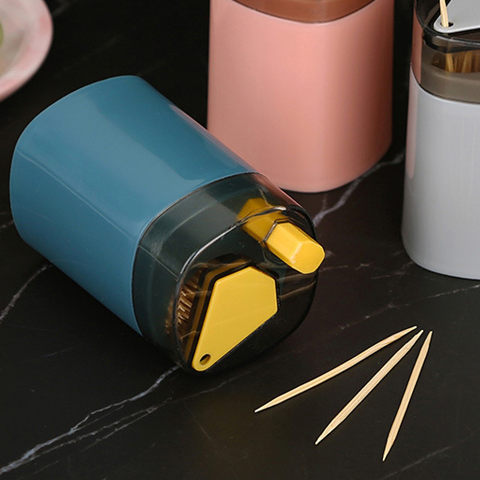 Automatic Toothpick Dispenser Large Capacity Press Design For Restaurants Blue