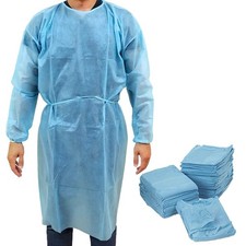Blue Disposable Isolation Gowns PPE Medical Elastic Wrists 25 Pack X-Large