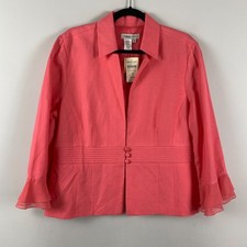 Coldwater Creek Linen Blend Coral Pink Jacket Size 16 Flutter Sleeve