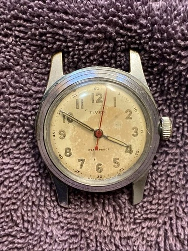 Vintage 1954 U.S. Time Corp. Timex Marlin Military Dial Watch Runs Parts Repair