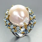 Handmade Natural Baroque Pearl Ring 925 Sterling Silver Size 8 /R463369