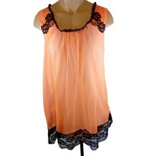 Vintage 60s-70s Chiffon Babydoll Nightgown Evening Wear Lingerie Lace Fit M READ