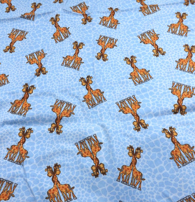 Twisted Neck Giraffe Flannel Fabric 4 yds Spots Buddies Blue Background