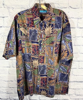 Vtg Tori Richard Men's Large Tropical Shirt Patchwork Print Button Short Sleeve