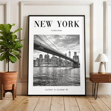New York Brooklyn Bridge Wall Art – Black and White NYC Poster A5 A4 A3