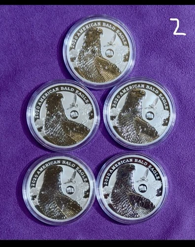 LOT of 5 - 2020 P TUVALU American Bald Eagle Flag 1 Oz 9999 BU Silver 1 Dollar🔥