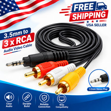 3.5mm to 3 RCA AV Cable 1M Male Aux to Video Audio Adapter Cord for TV DVD ST