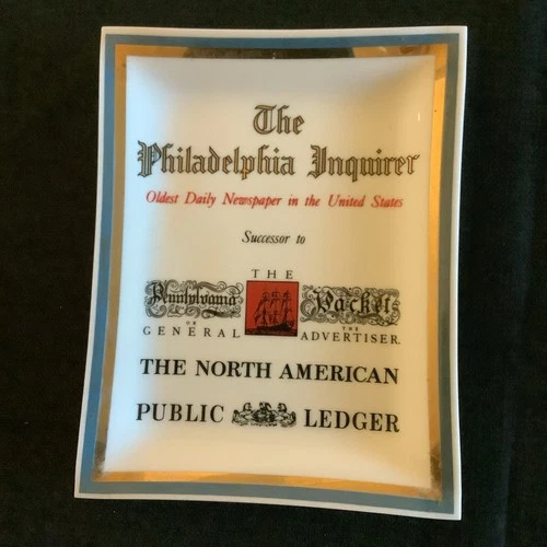 Vintage Advertising The Philadelphia Inquirer Milk Glass Plate Dish