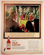Vintage Old Crow Bourbon Ad Andrew Jackson James K Polk Kentucky Whiskey Print