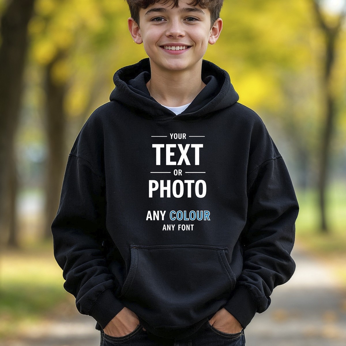 Personalised Kids Hoodie Custom Any Text Image Photo Boys Girls Hooded Jumper image 5