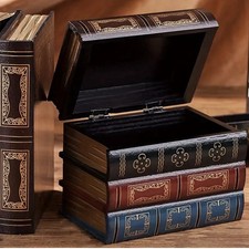 Vintage Style Book Shaped Wooden Box Decorative Storage Box for Home Decoration